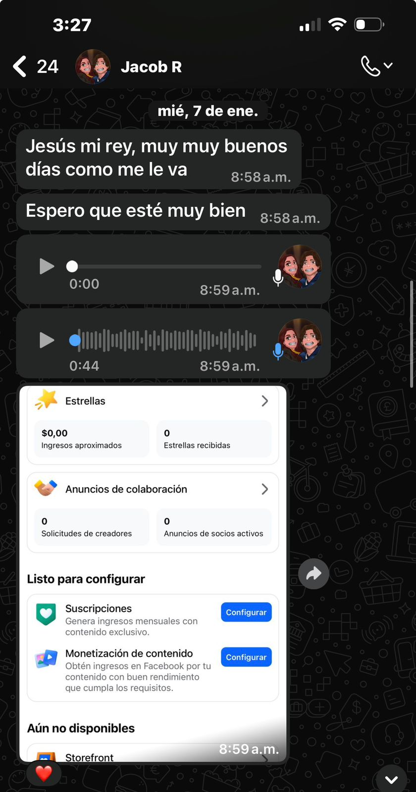 Captura de la monetización aprobada de Antonio